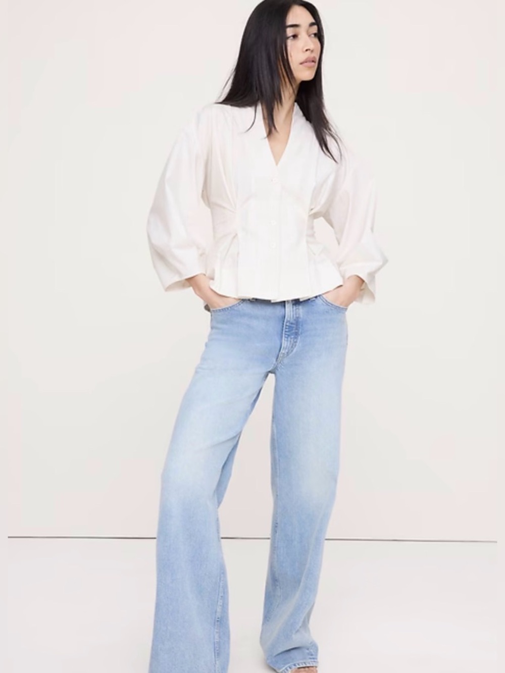 Banana Republic Cream Button-Down Puff Sleeve Shirt